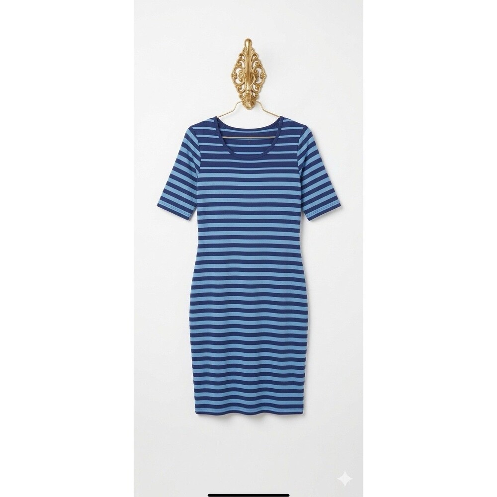 LuLaRoe Julia Women Dress Large  Blue Short Sleeve Stretch Knee Length Comfy